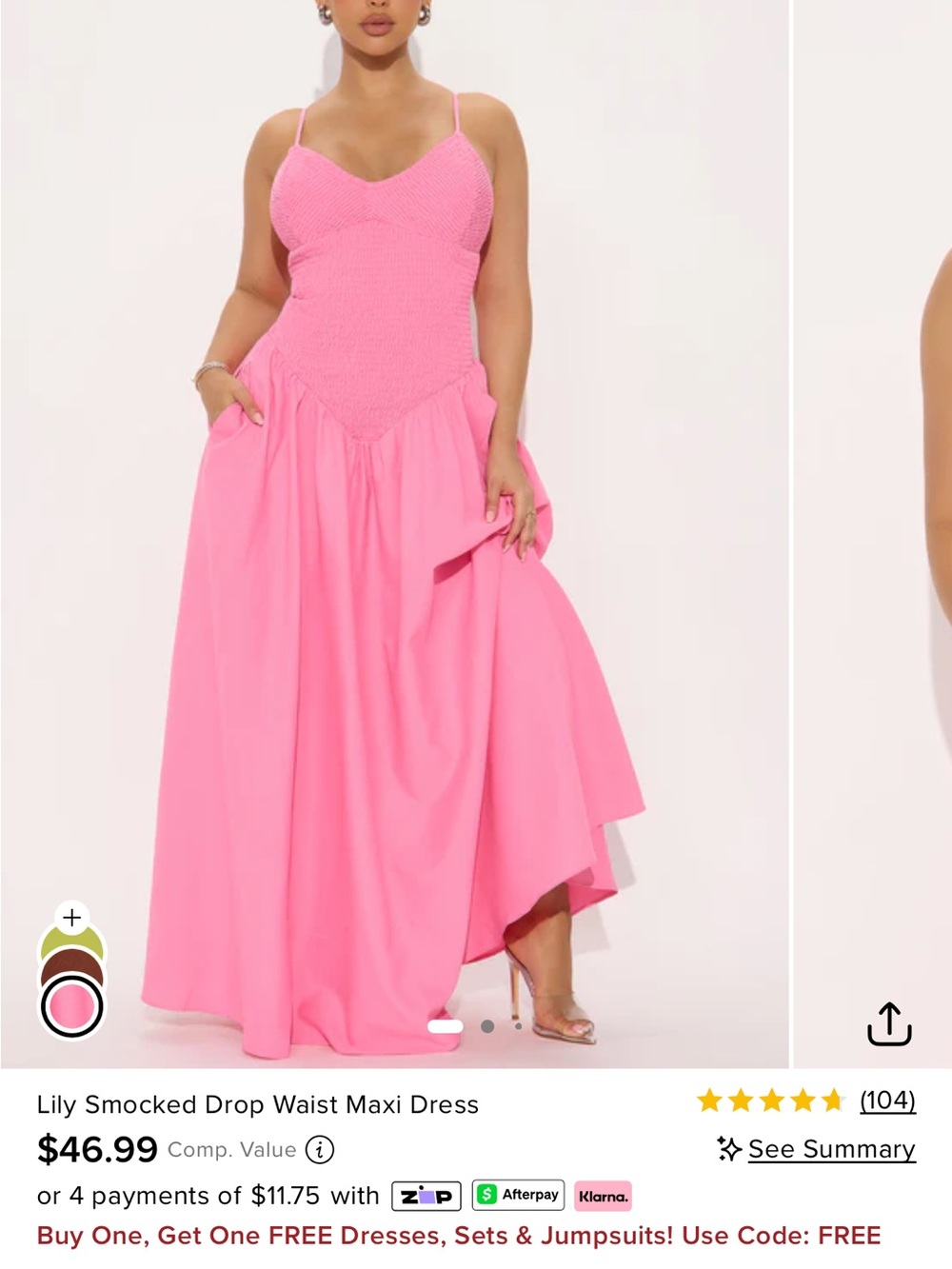 Fashion Nova Pink Smocked Drop Waist Maxi Dress